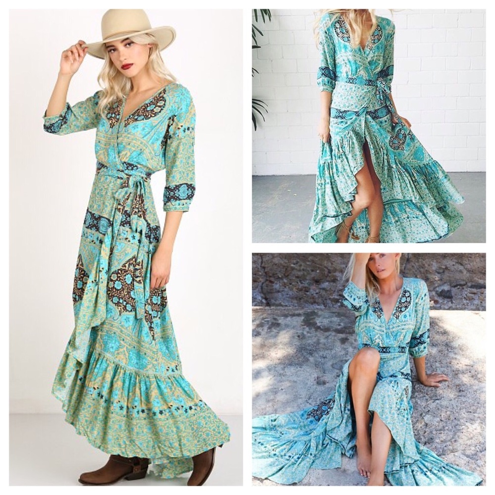 Spell Aloha Fox Wrap Dress in Mermaid 🧜‍♀️ - Picture 4 of 9